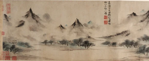 Wolkige Berge, im Stil von Mi Youren, Ming-Dynastie, 1535